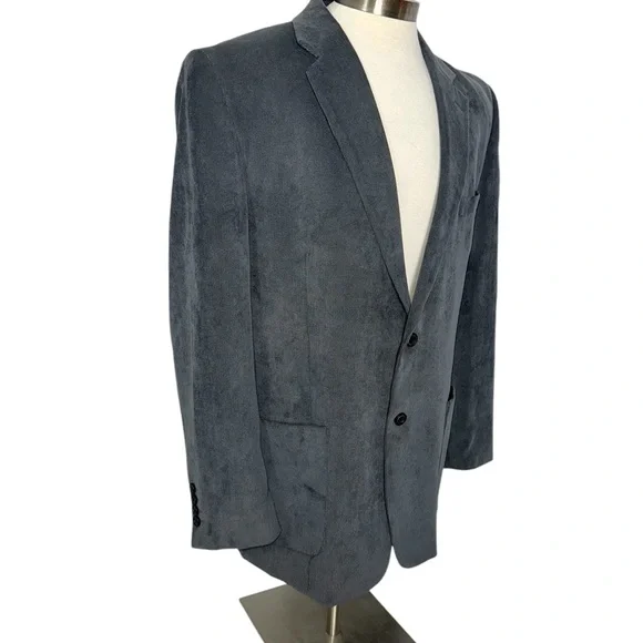 Alan Flusser Gray Corduroy Paisley Lined 2 Button Blazer Jacket Mens XL